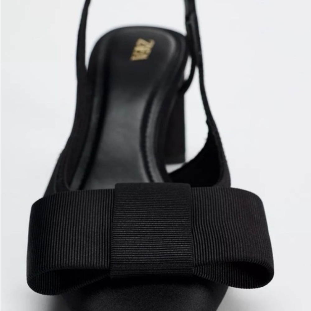 Zara Black Bow Slingback Heels - Picture 3 of 4